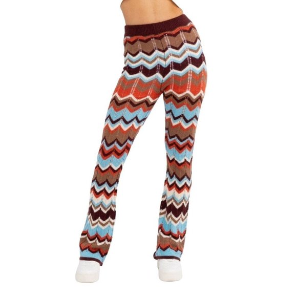 Le Lis Kickin Back Chevron Knit Flare Pants Size XS NWT